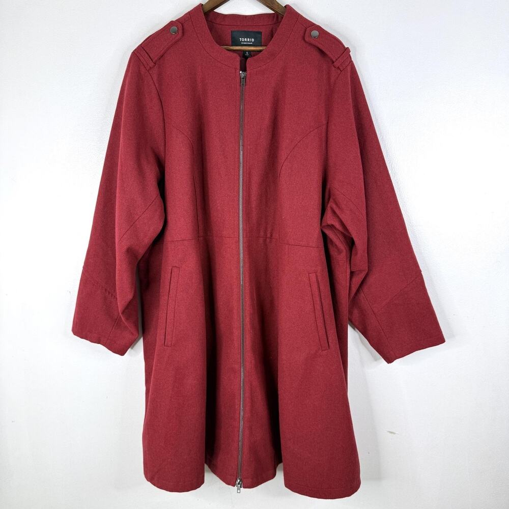 Torrid Trench Coat 5X Red Wool Blend Full Zip Front Lined Pockets Overcoat